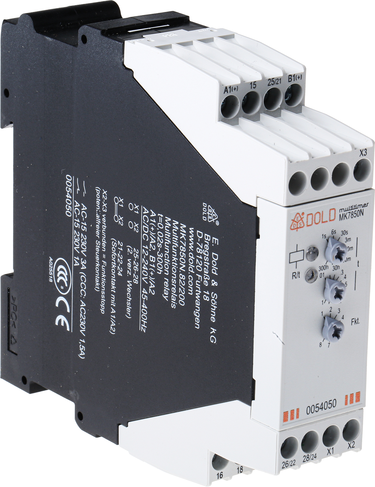 Dold MK7850N Series DIN Rail Mount Timer Relay, 12 → 240V ac/dc, 2-Contact, 0.03 → 300 min, 0.06 →