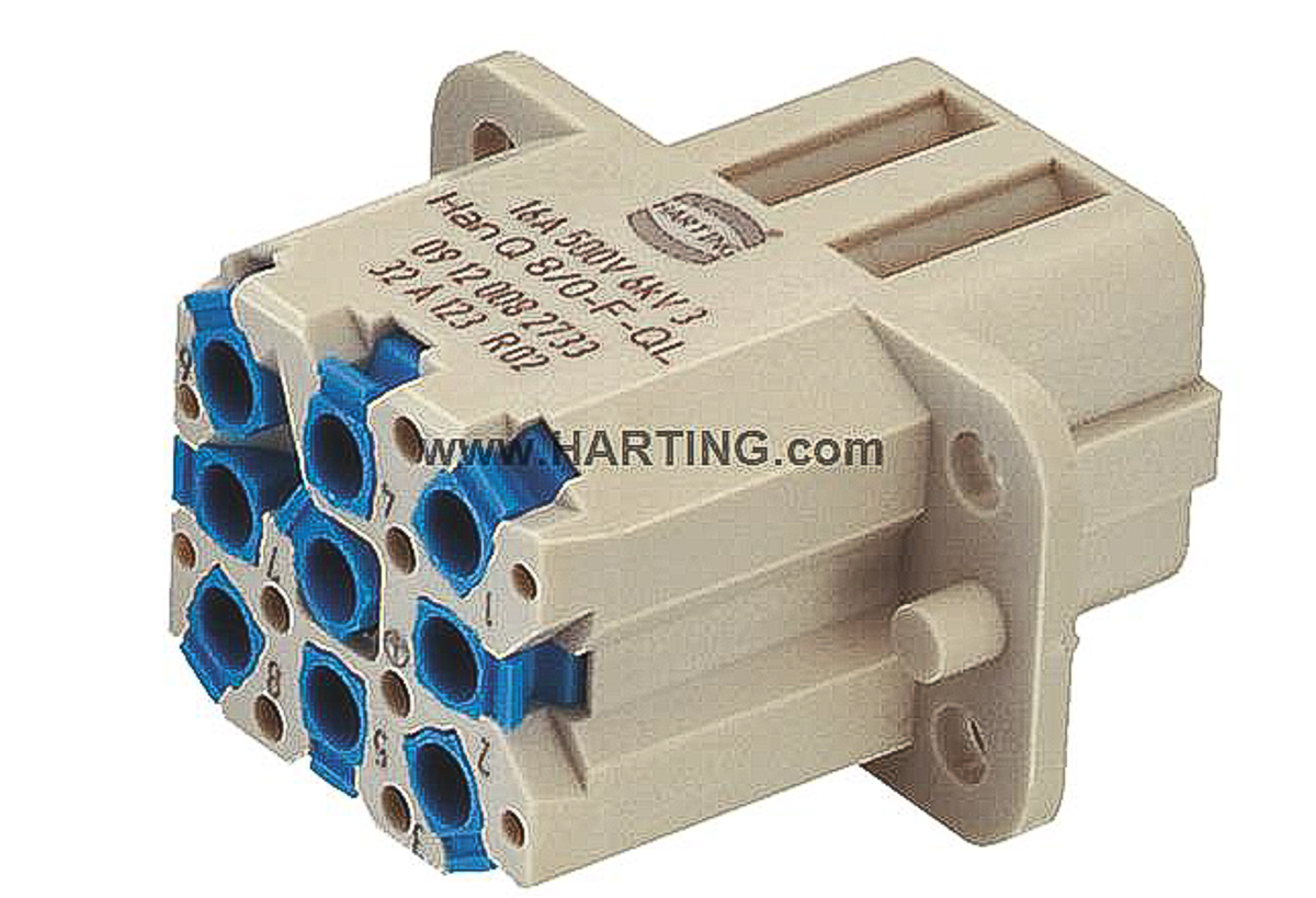 HARTING Heavy Duty Power Connector Insert, 16A, Female, Han Q Series, 8 Contacts