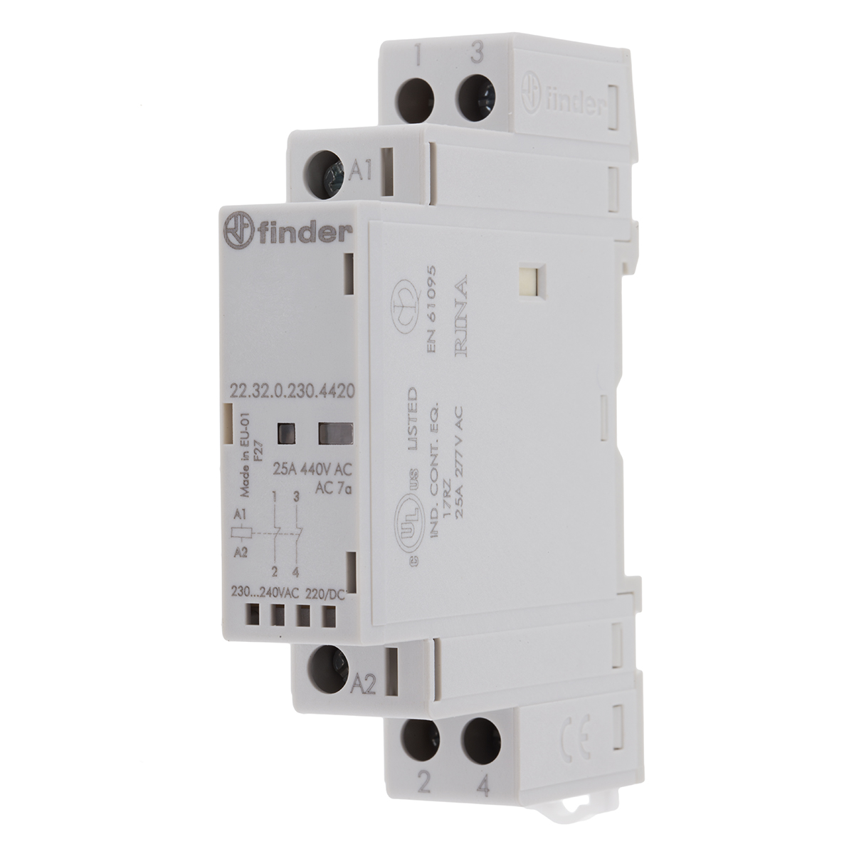 Finder 22 Contactor, 240 V ac Coil, 2-Pole, 25 A, 2NC