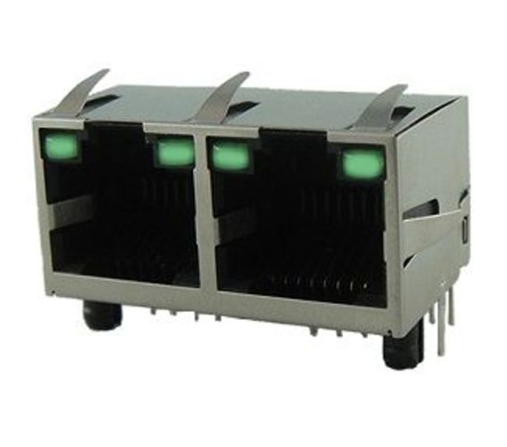Amphenol Communications Solutions RJE39 Series Female RJ45 Connector, PCB Mount 2 Port 8P8C -Way