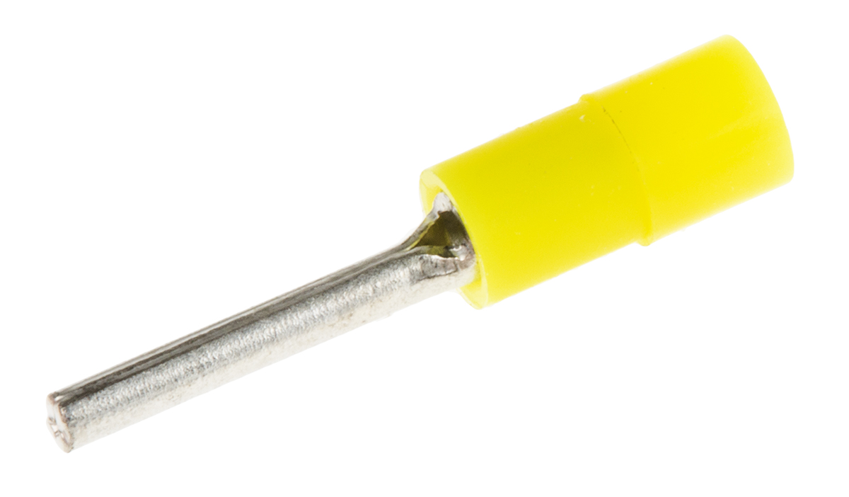 RS PRO Insulated, Tin Crimp Pin Connector, 0.2mm² to 0.5mm², 26AWG to 22AWG, 1.4mm Pin Diameter, 10mm Pin Length, Yellow