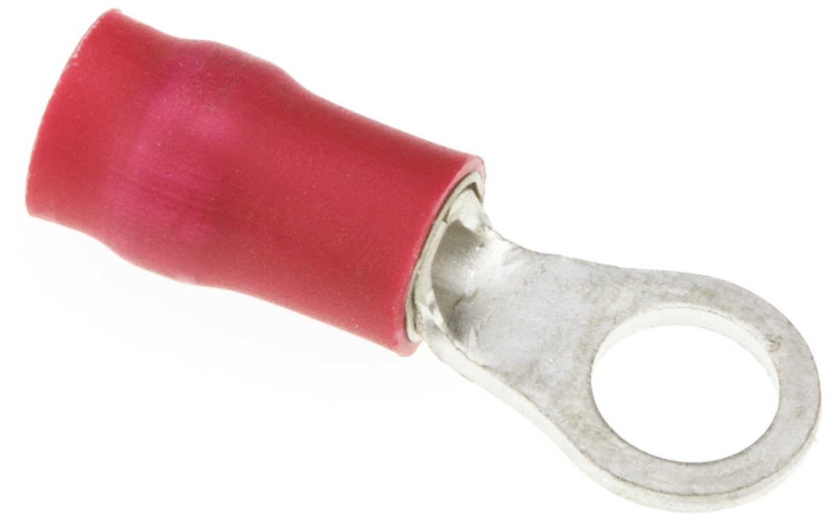 JST, R Insulated Ring Terminal, 4mm Stud Size, 0.25mm² to 1.65mm² Wire Size, Red