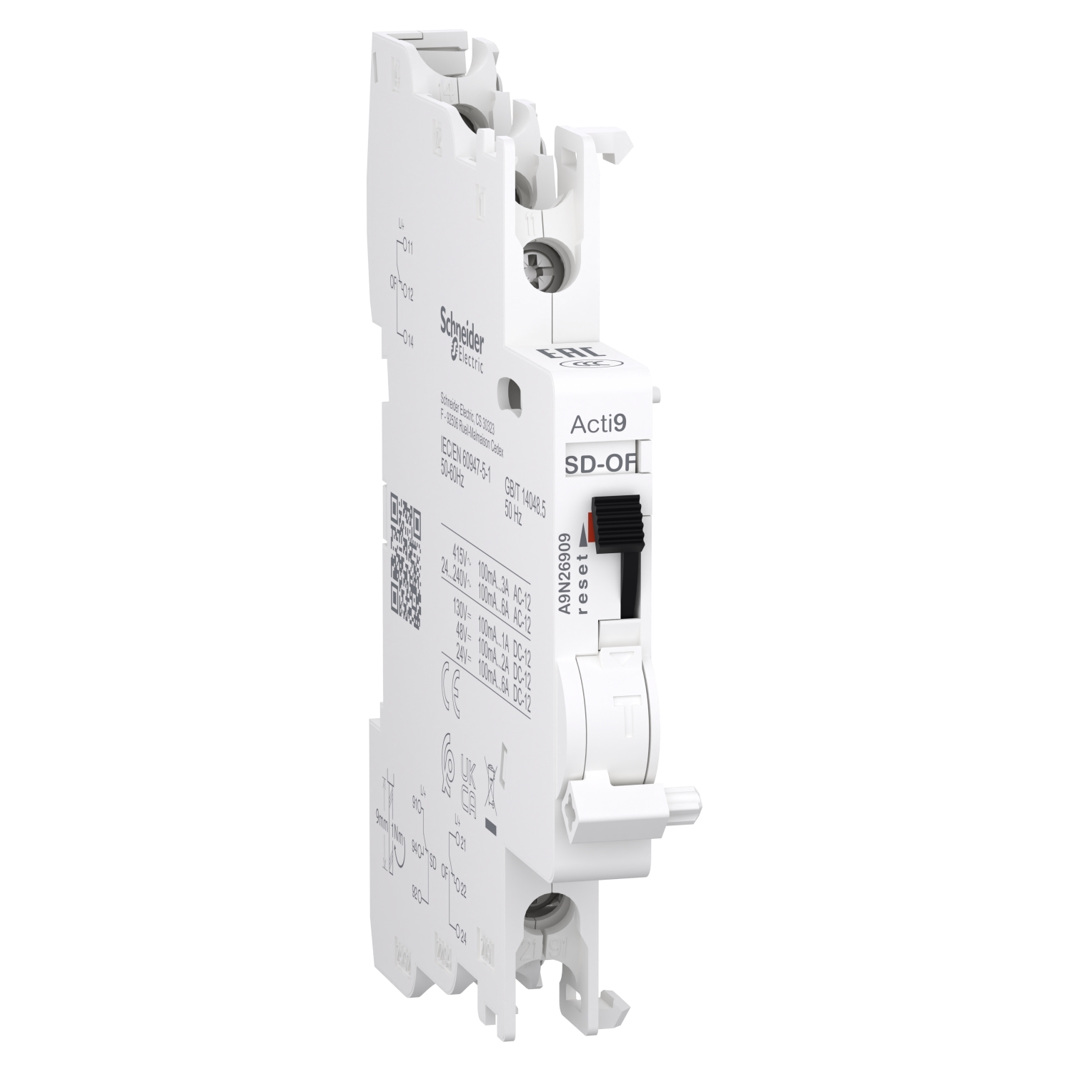 Schneider Electric Auxiliary Contact, 2 Contact, 2 C/O, Clip-On, Acti9 A9N