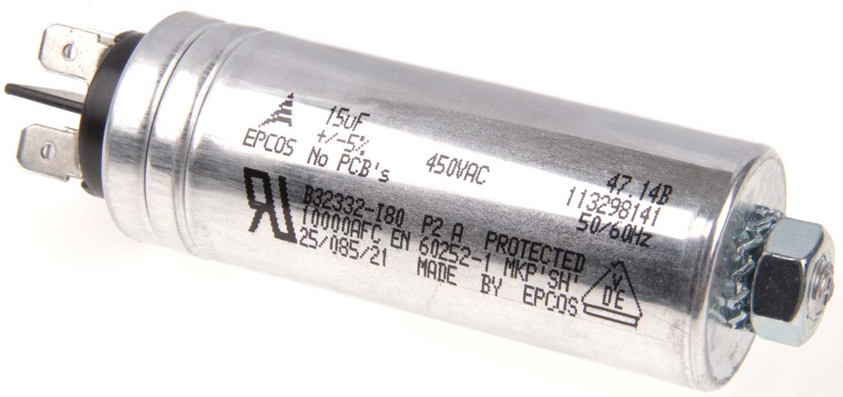 EPCOS B32332 Polypropylene Film Capacitor, 450V ac, ±5%, 15μF, Stud Mount