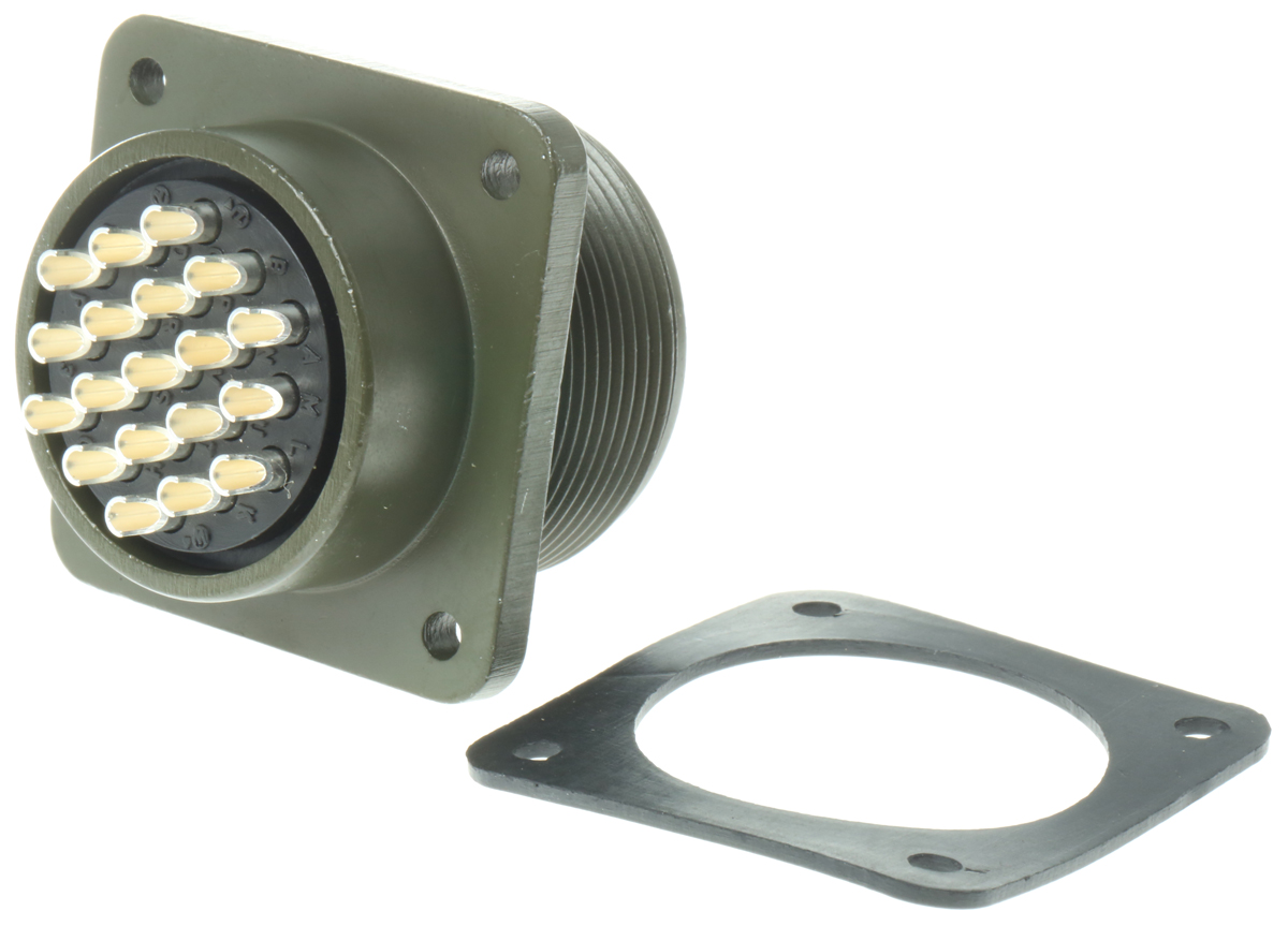 Amphenol Industrial, MS3102A, Copper Alloy 19 Way Box Mount MIL Spec Circular Connector Receptacle, Pin Contacts,Shell