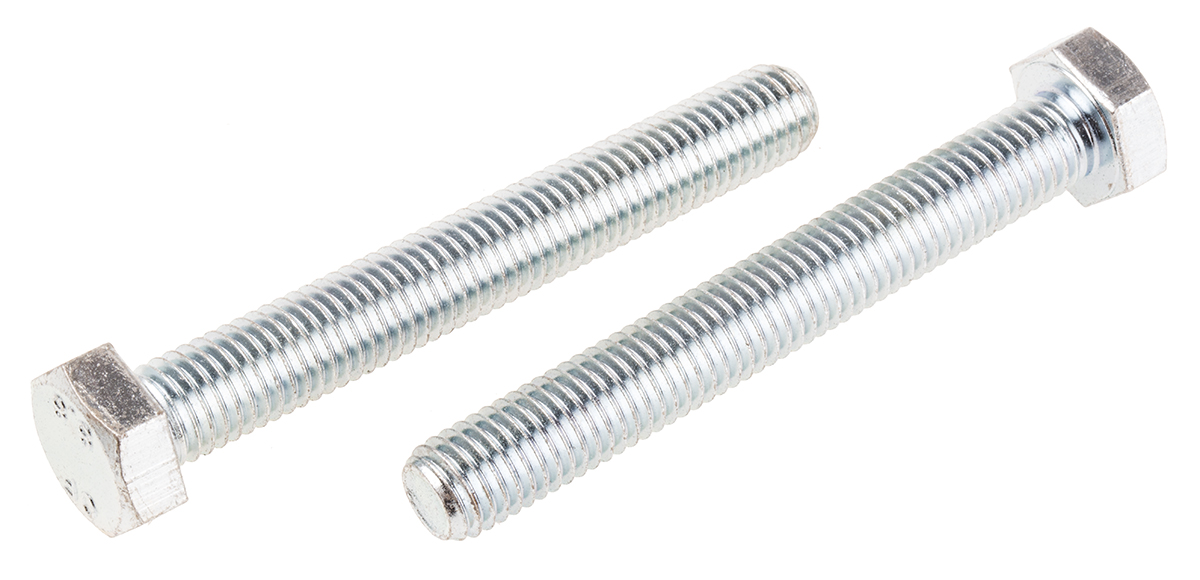 RS PRO Bright Zinc Plated Steel, Hex Bolt, M12 x 90mm