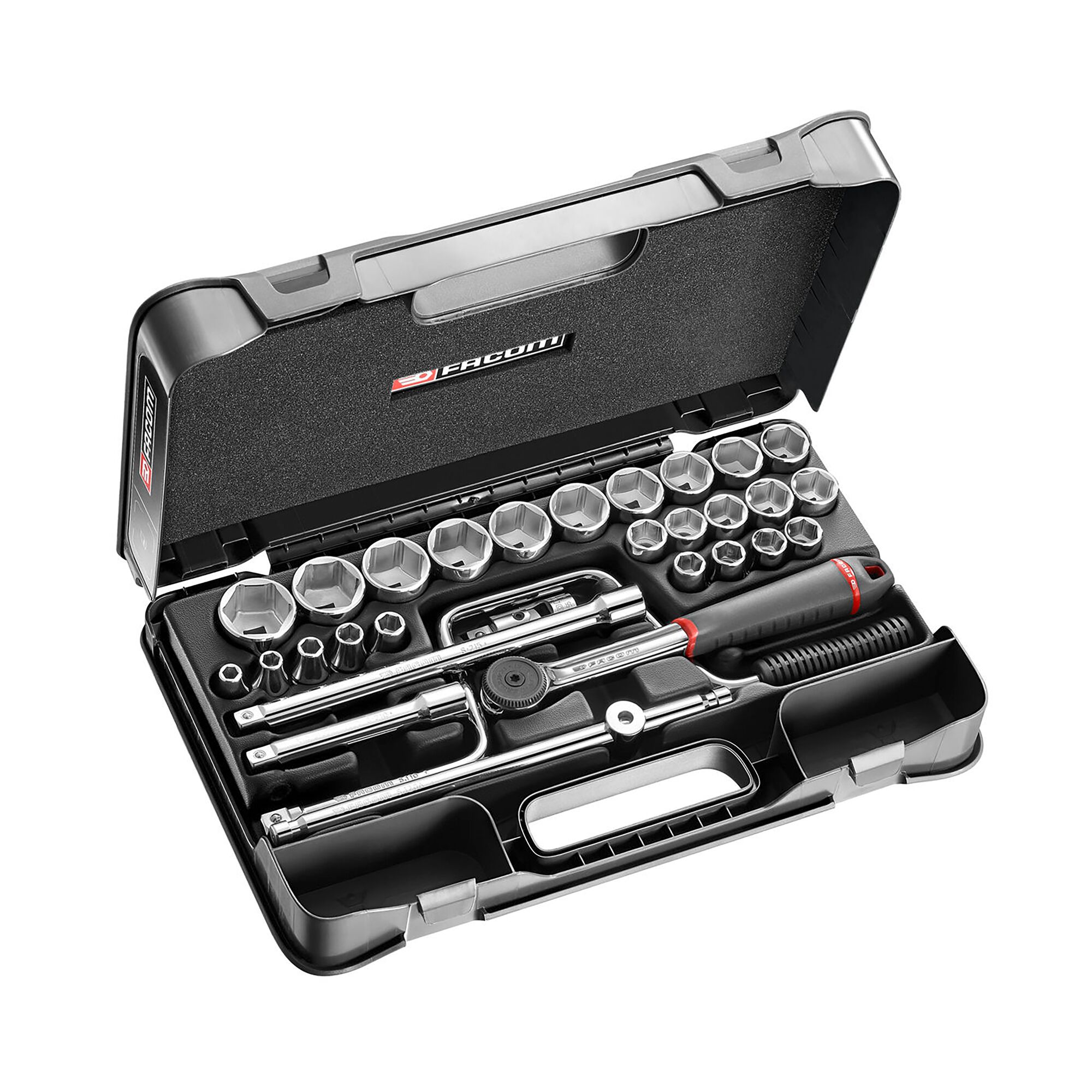 Facom 30-Piece Metric 1/2" Standard Socket Set with Ratchet, 6 point