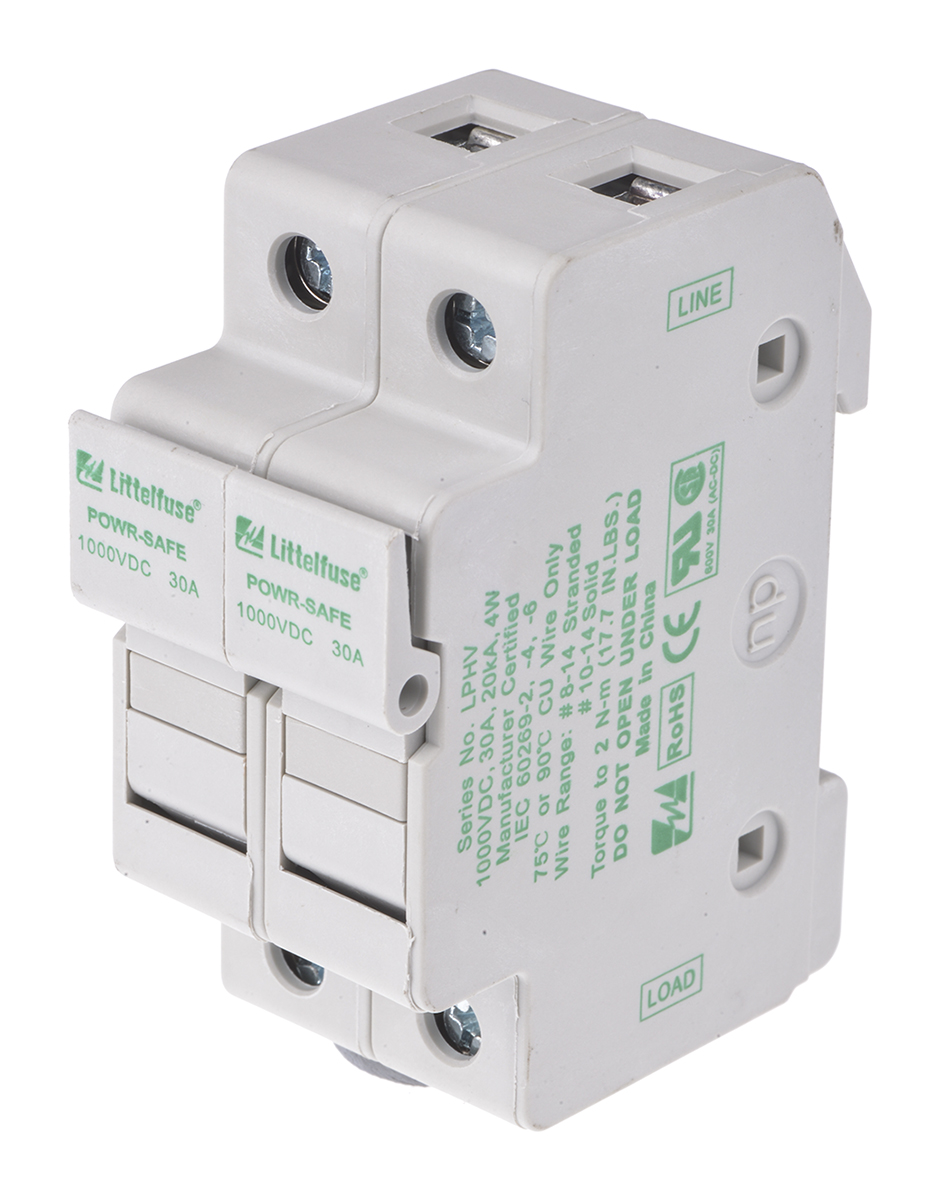 Littelfuse 30A Rail Mount Fuse Holder for 10 x 38mm Fuse, 2P, 1kV