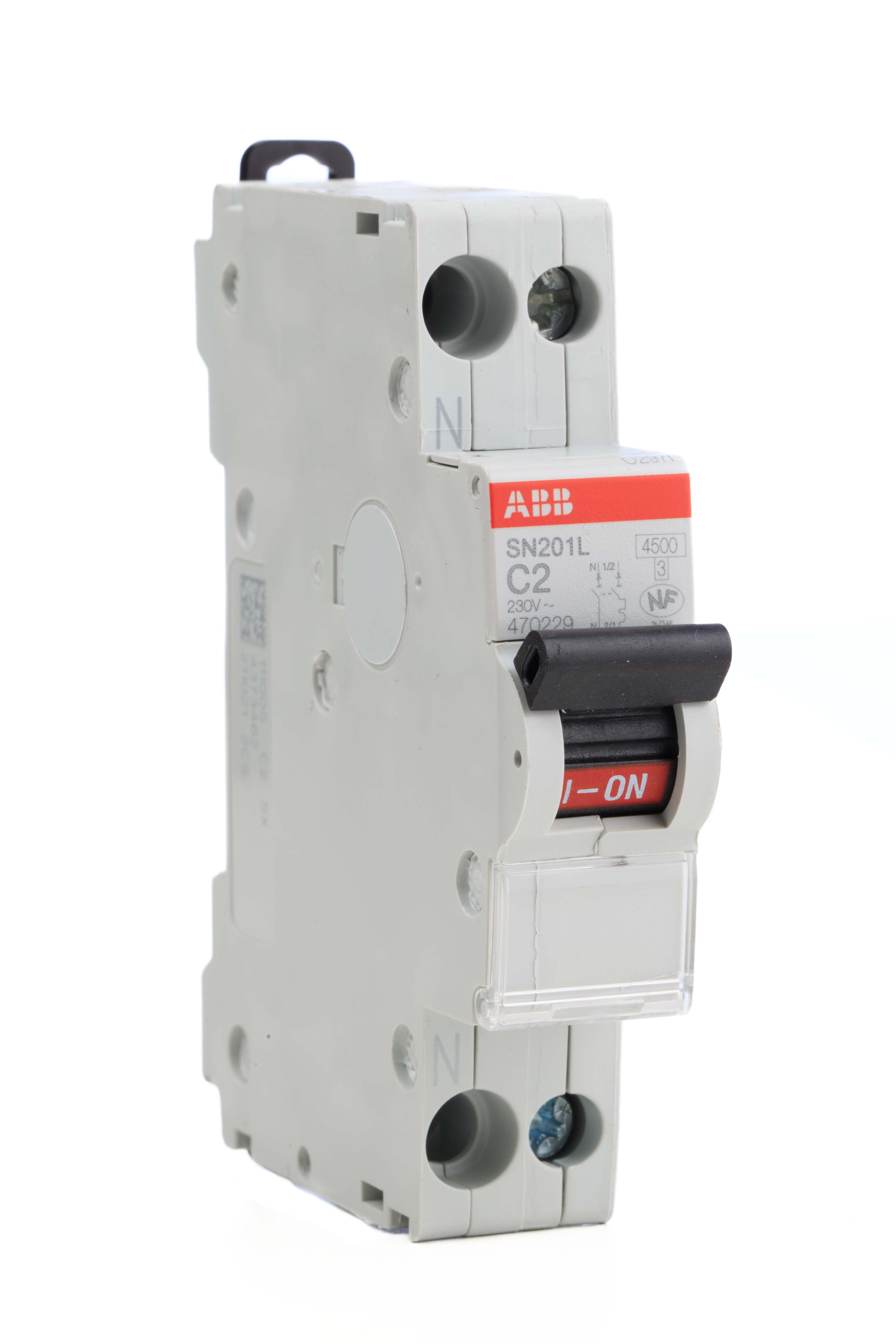 ABB SN201 MCB, 1+N, 2A Curve C, 230V AC, 4.5 kA Breaking Capacity