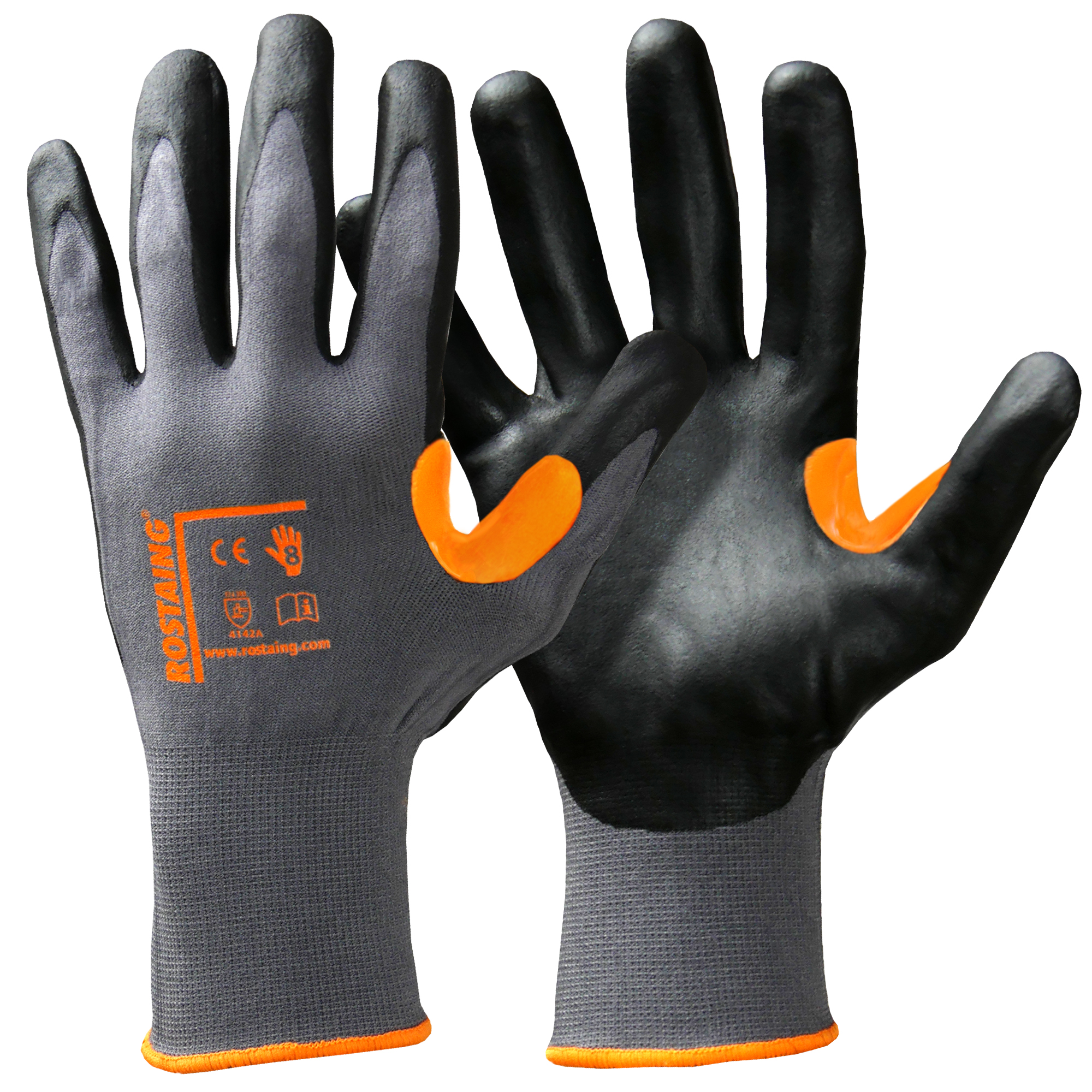 Rostaing DURANIT Black, Grey Elastane, Polyamide General Handling Gloves, Size 10, Nitrile Coating