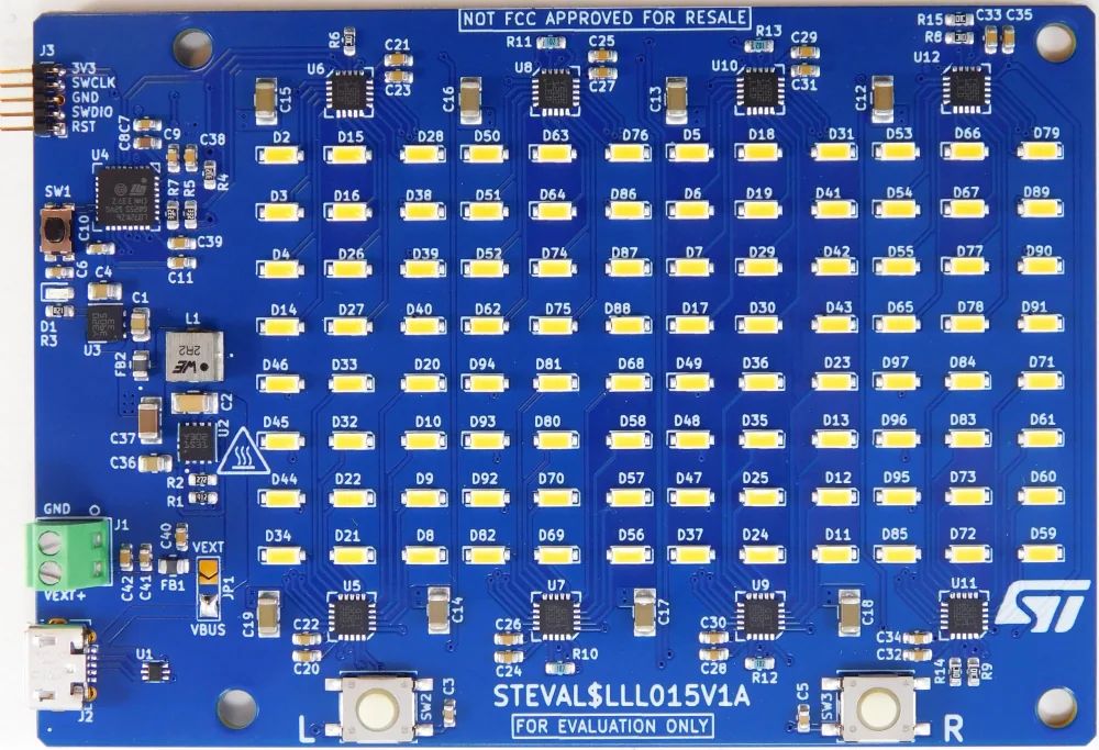 STMicroelectronics 96 LEDs Panel Evaluation Board based on LED1202 Microcontroller Evaluation Board STEVAL-LLL015V1