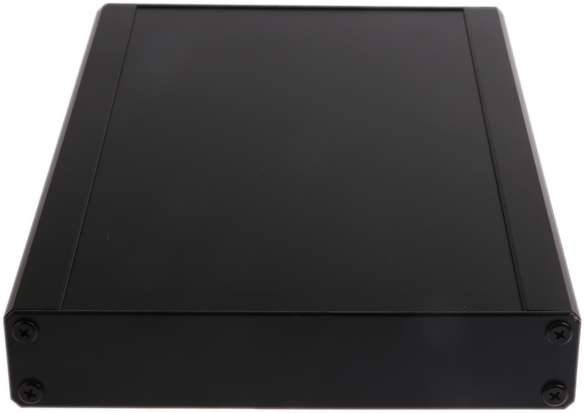 RS PRO Black Extruded Aluminium Heat Sink Case, IP40, Black Lid, 300 x 200 x 41mm