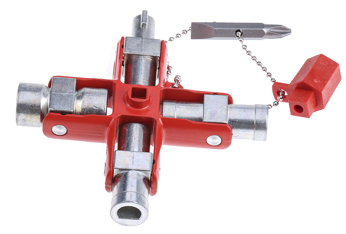 Facom Aluminium 9-way Control Cabinet Key, 4 square cavities: 5, 6, 7-8, 9-10 mm (A). 3 triangular cavities: 7, 8-9,