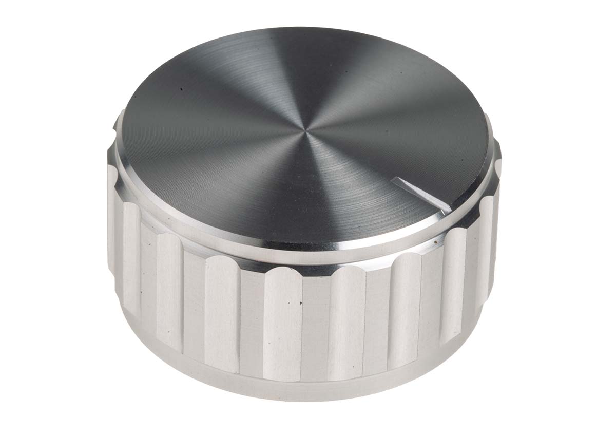 RS PRO 30mm Silver Potentiometer Knob for 6.4mm Shaft Splined