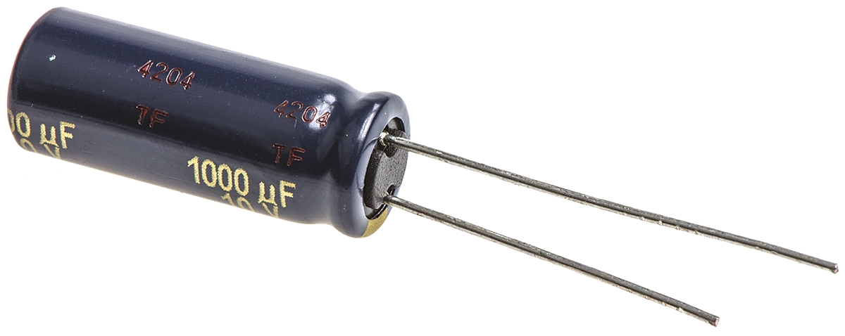 Panasonic 1000μF Aluminium Electrolytic Capacitor 10V dc, Radial, Through Hole - EEUFC1A102L