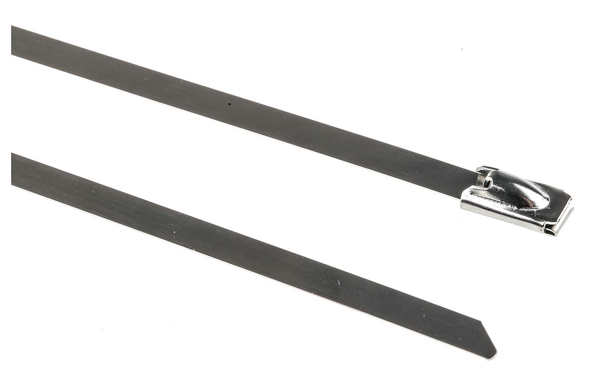RS PRO Cable Tie, Ball Lock, 200mm x 4.6 mm 304 Stainless Steel, Pk-100
