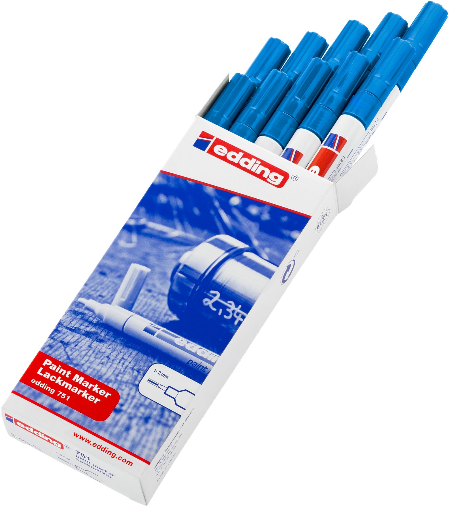Edding Blue 1 → 2mm Fine Tip Paint Marker Pen for use with Glass, Metal, Plastic, Wood