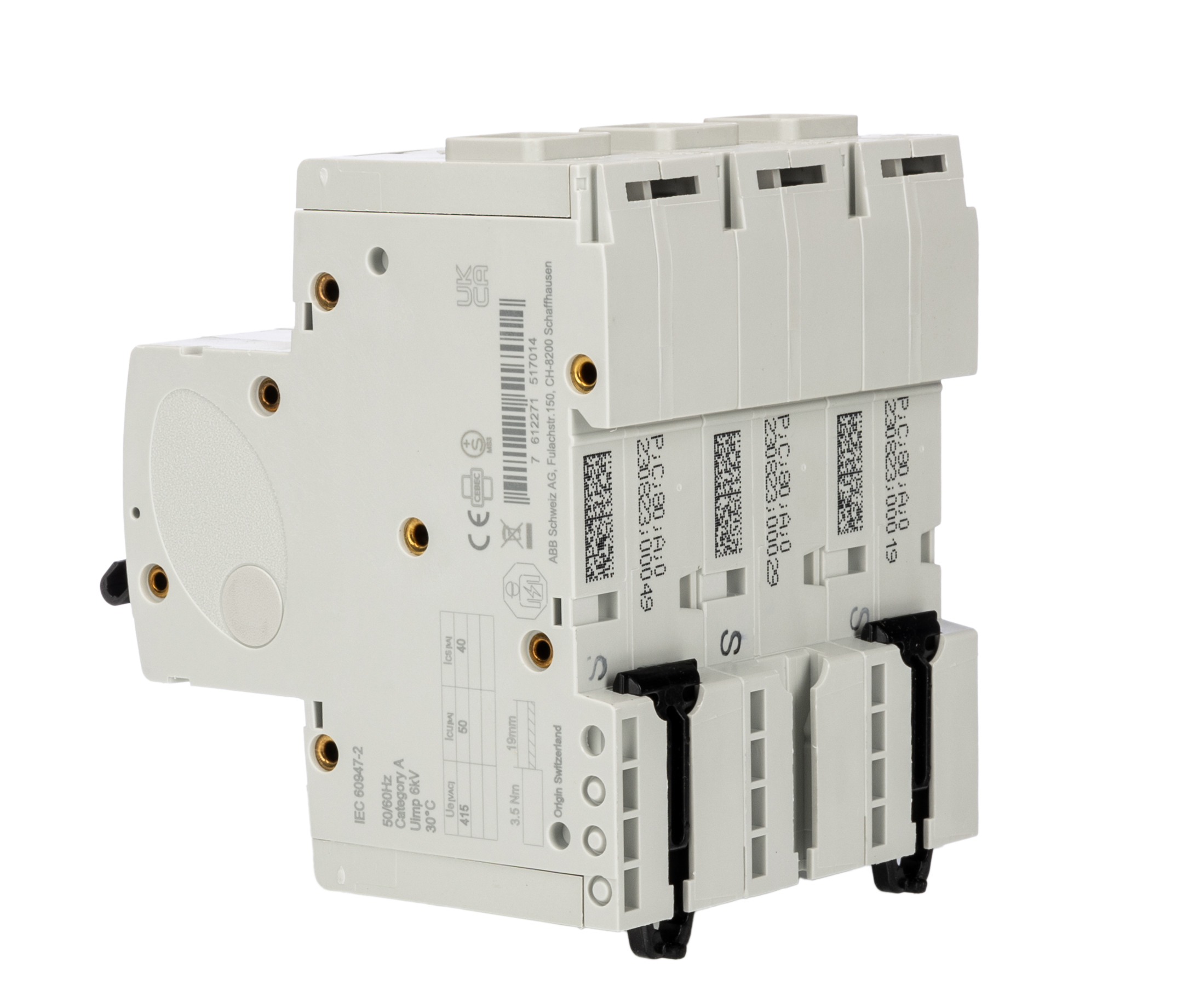 ABB High Performance S800S MCB, 3P, 80A Curve C, 400V AC, 250V DC, 50 kA Breaking Capacity