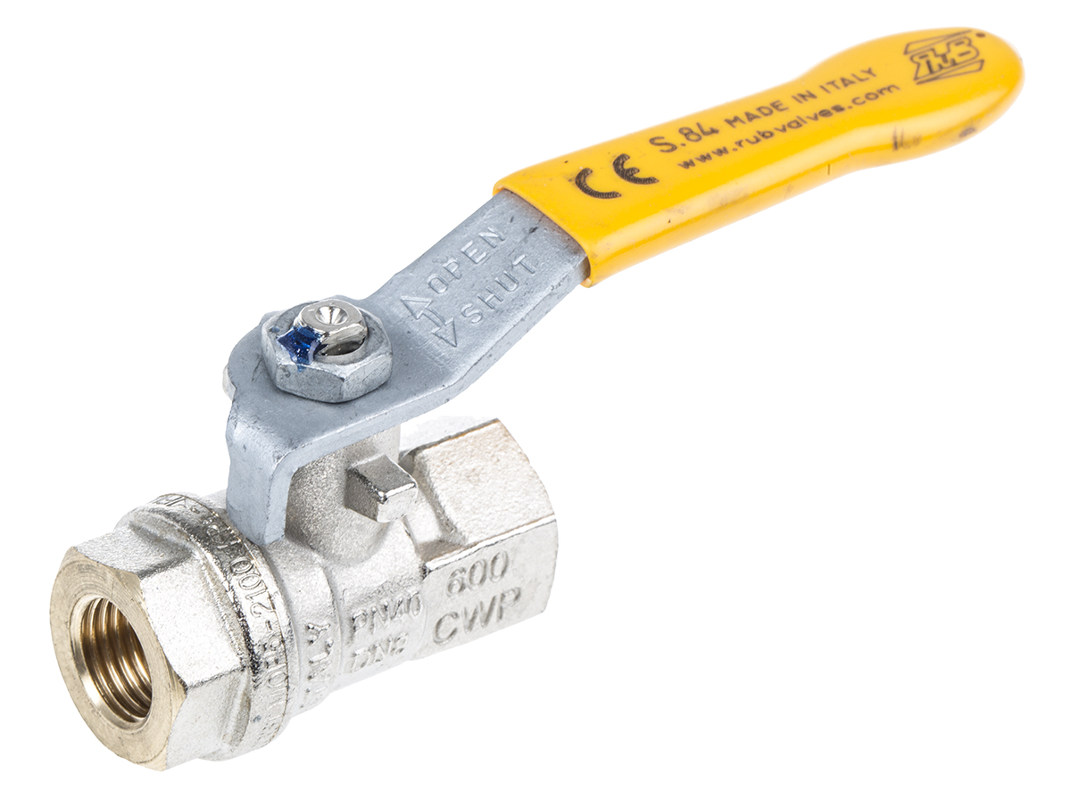 RS PRO Brass Full Bore, 2 Way, Ball Valve, Threaded, BSPP 1/4in, 40 → 30bar Operating Pressure