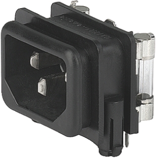 Schurter C14 Right Angle Panel Mount IEC Connector Male, 10A, 250 V, Fuse Size 5 x 20mm