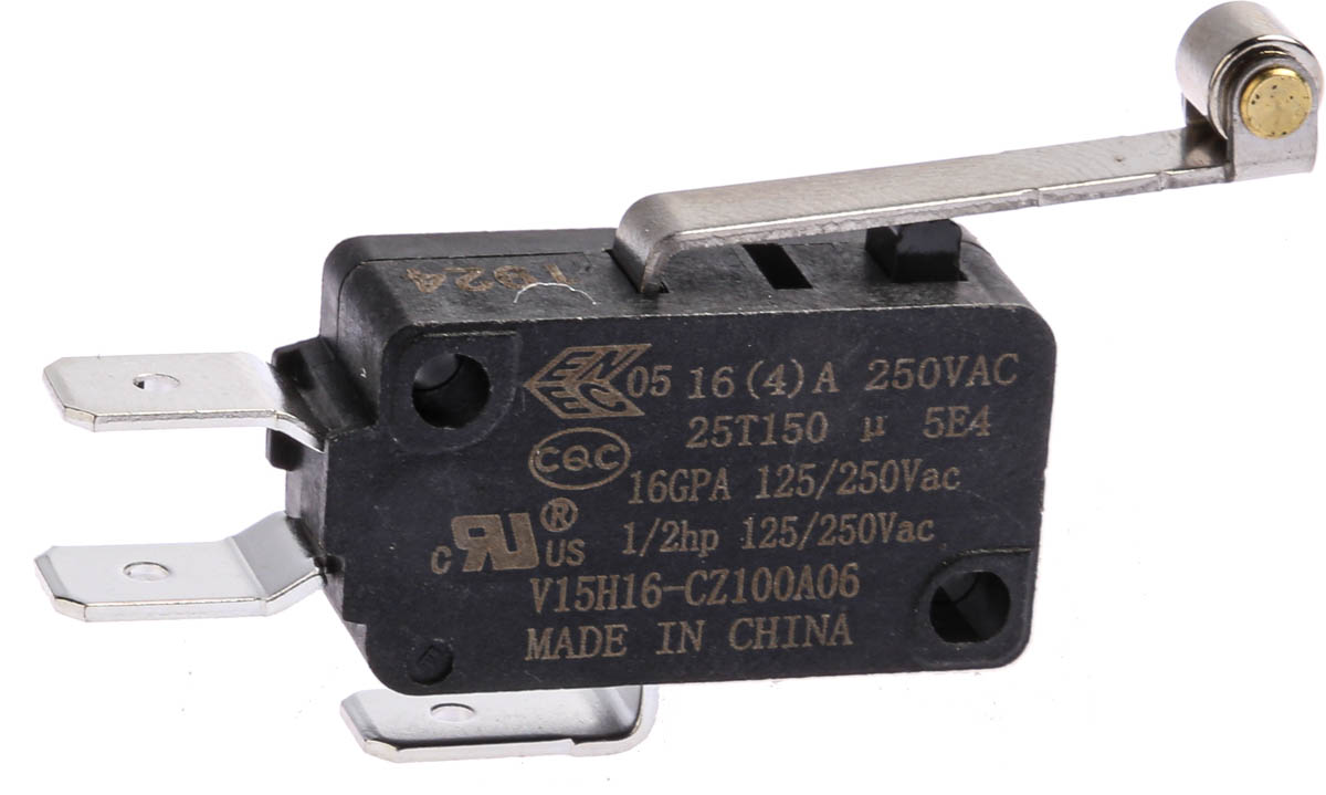 Honeywell Roller Lever Micro Switch, Quick Connect Terminal, 16 A @ 250 V ac, SP-CO, IP67