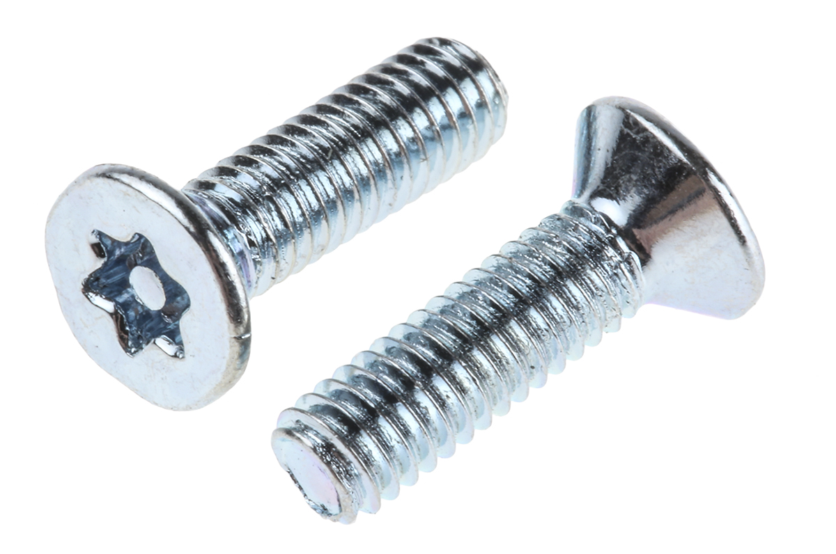 RS PRO Bright Zinc Plated Countersunk Steel Tamper Proof Security Screw, M3.5 x 12mm