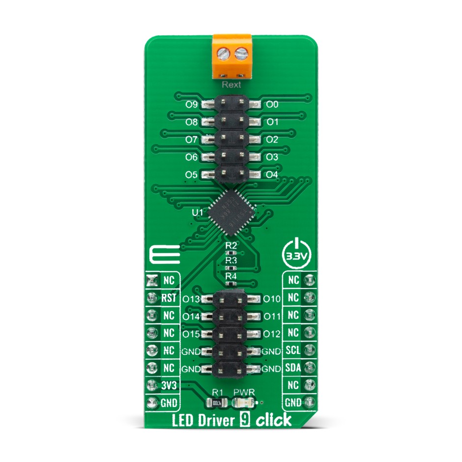 MikroElektronika MIKROE-4595, LED Driver 9 Click LED Driver Add On Board for TLC59116 for mikroBUS socket