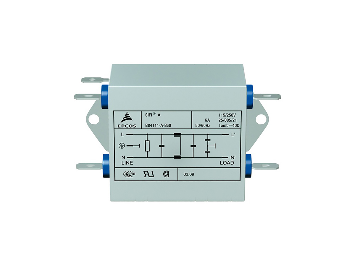 EPCOS, B84111A 10A 250 V ac/dc 50/60Hz EMC Filter, Tab, Single Phase
