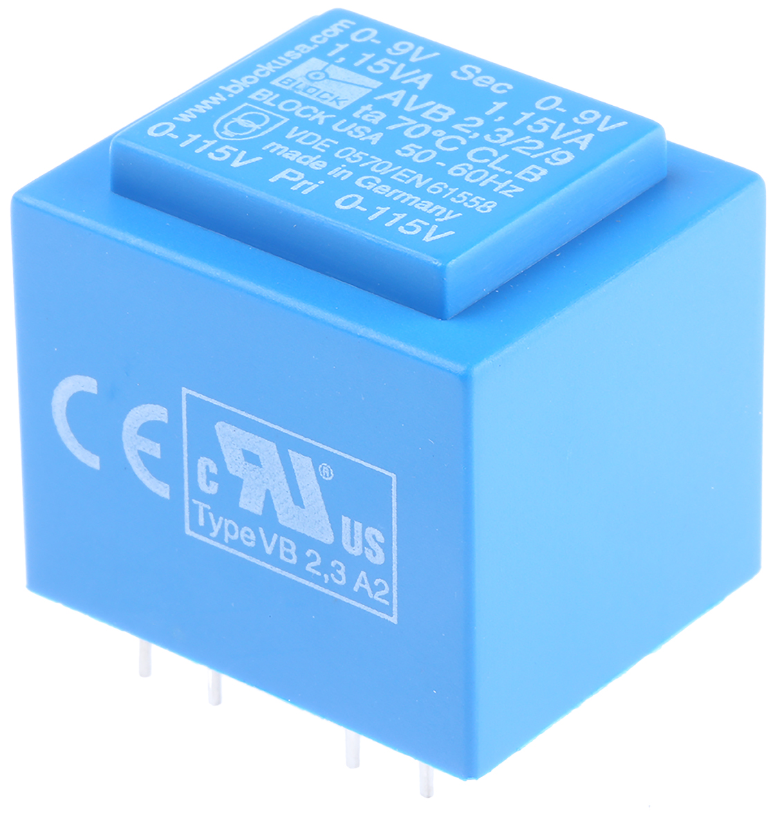 Block 9V ac 2 Output Through Hole PCB Transformer, 2.3VA