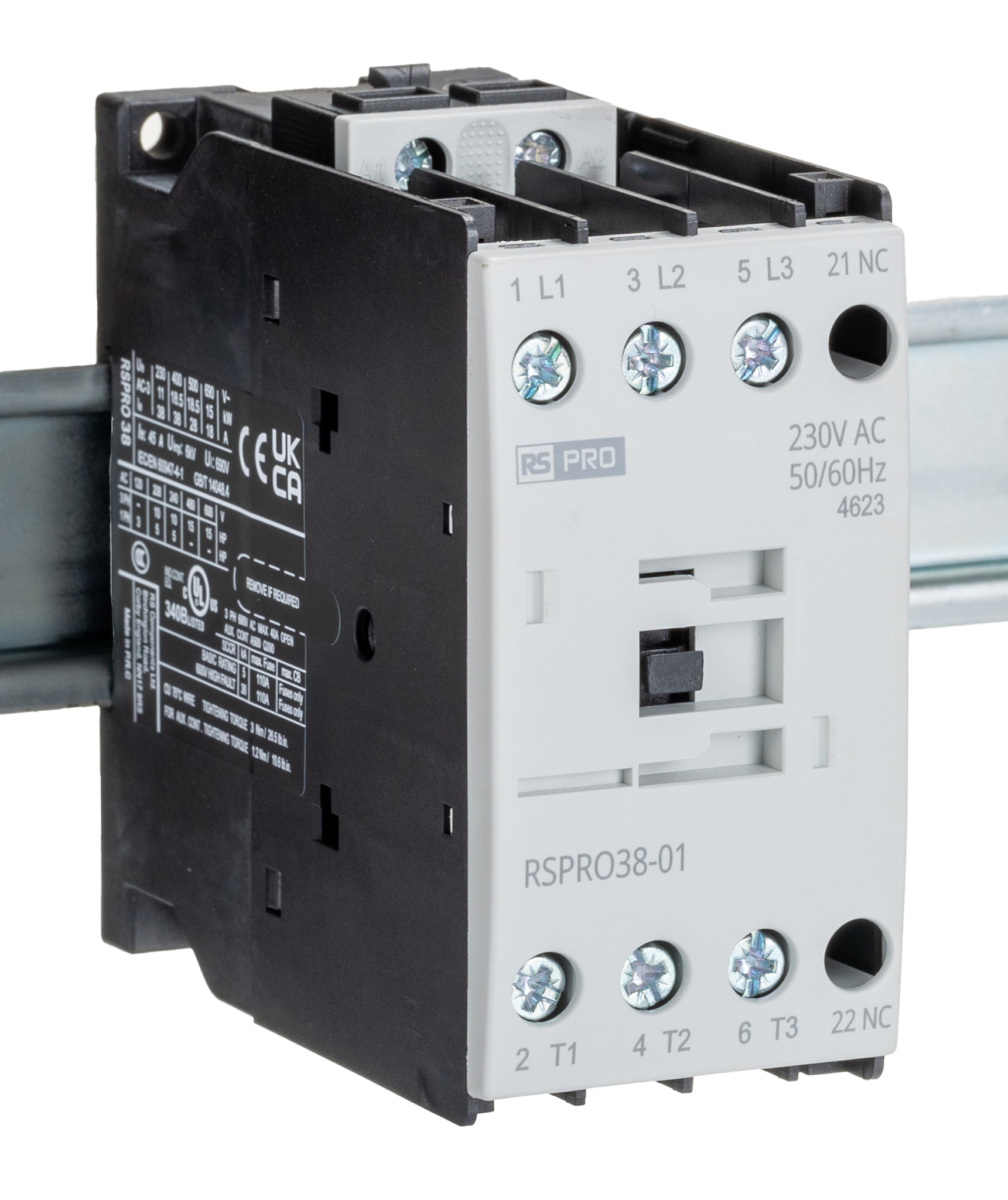 RS PRO Contactor, 230 V ac Coil, 3-Pole, 38 A, 18.5 kW 24 V, 1 NC, 690V