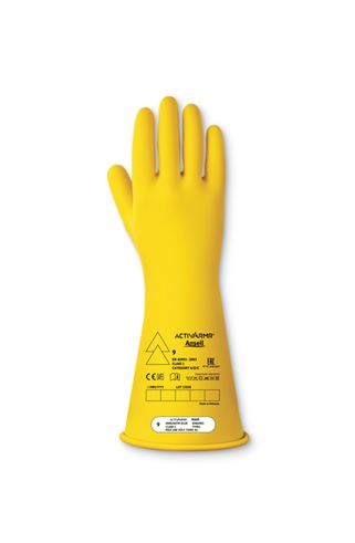 Ansell RIG114Y Yellow Natural Latex Rubber Latex Electrical Insulating Gloves, Size 9, Latex Coating