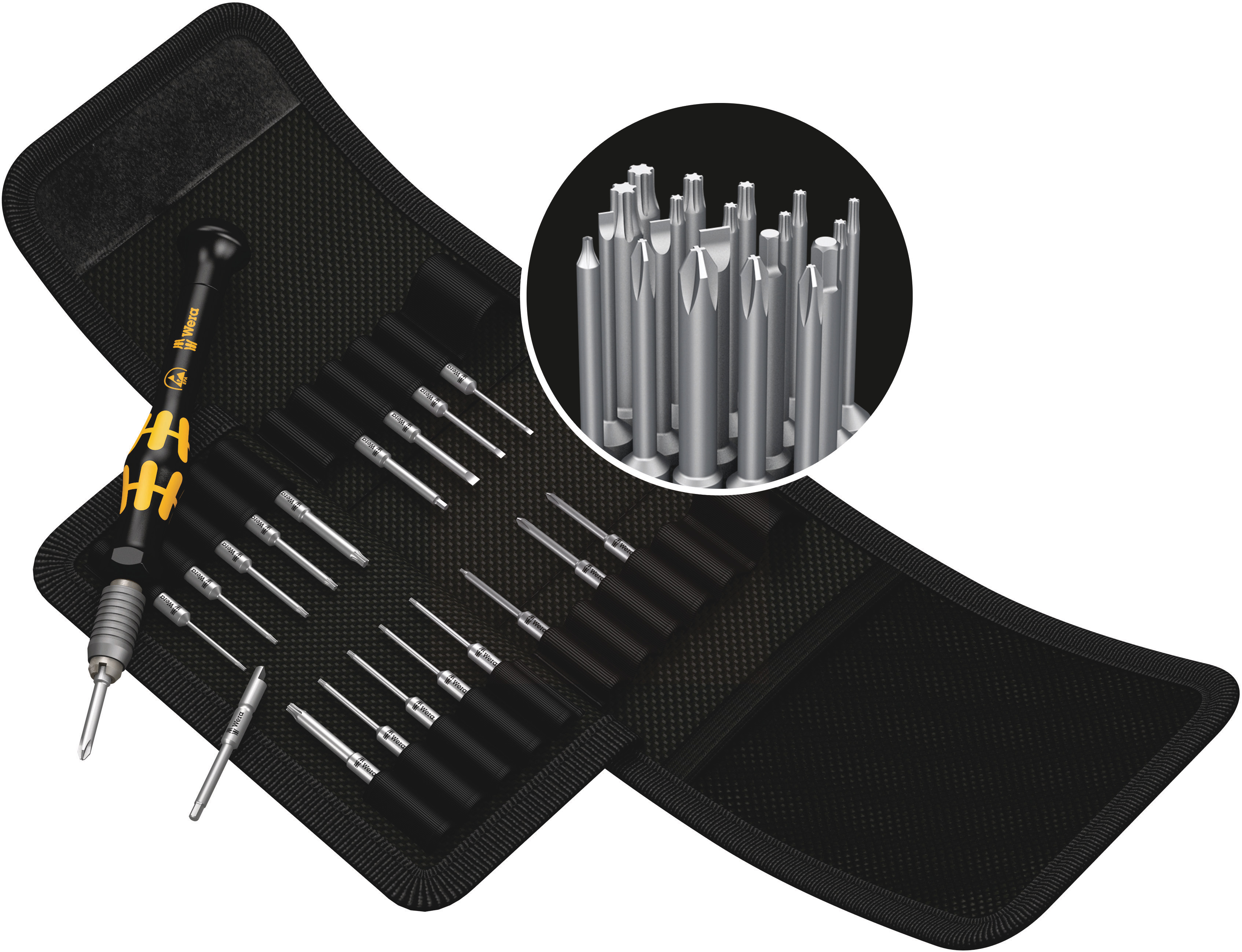 Wera Phillips; Hex-Plus; Slotted; Torx; Torx Plus Interchangeable Precision Screwdriver Set, 20-Piece, ESD-Safe
