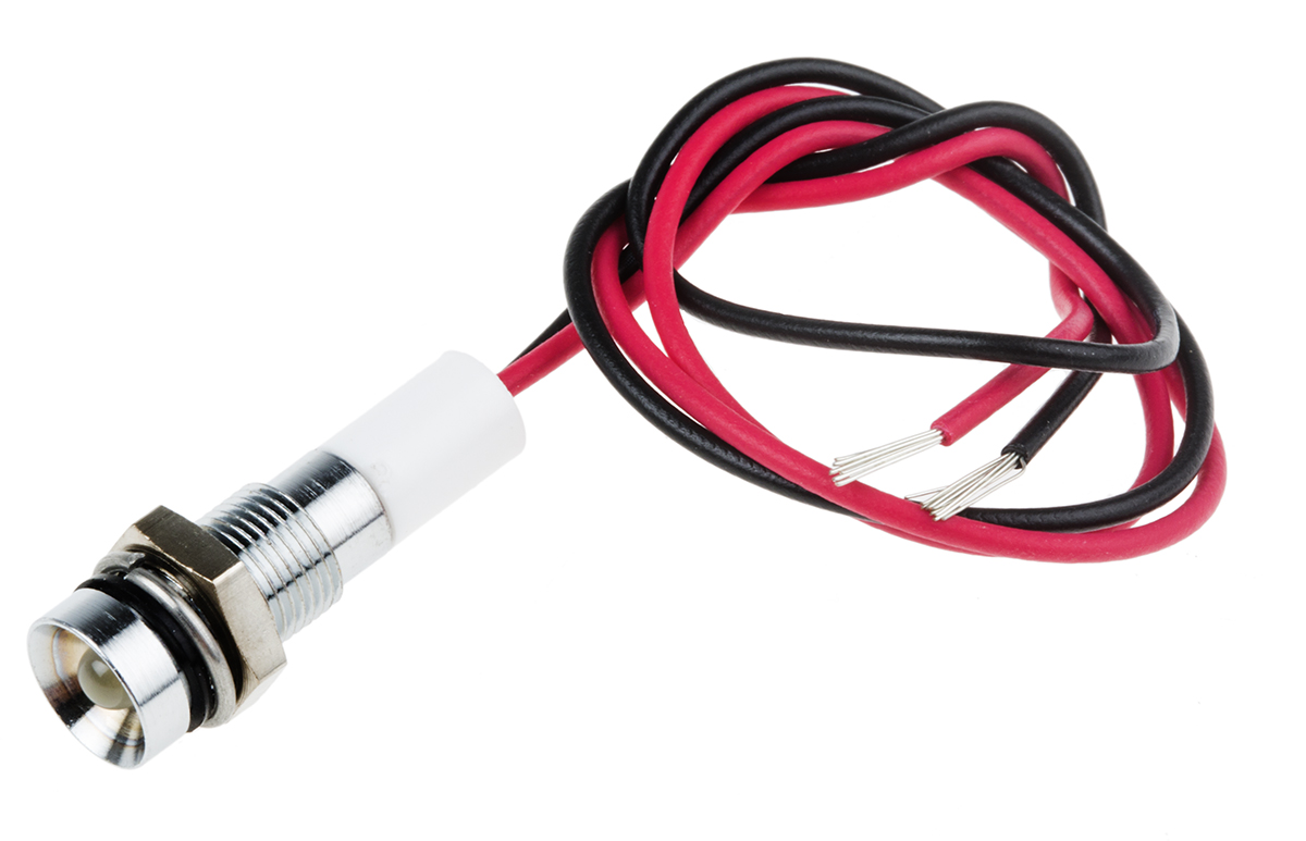 RS PRO White Panel Mount Indicator, 24V dc, 6mm Mounting Hole Size, Lead Wires Termination, IP67