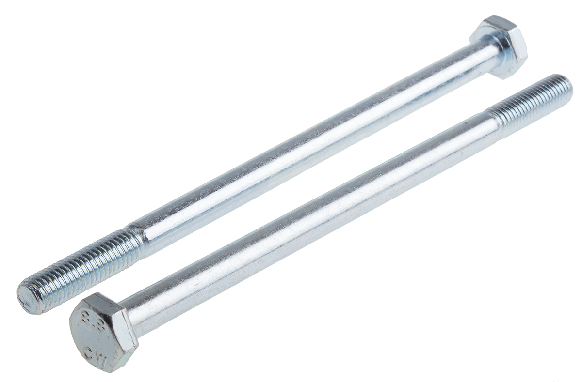 RS PRO Bright Zinc Plated Steel, Hex Bolt, M10 x 180mm