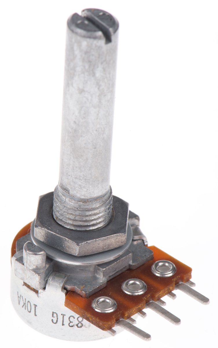 Alps Alpine RK163 10kΩ Rotary Carbon Film Potentiometer, Panel Mount (Through Hole), RK1631110TV9