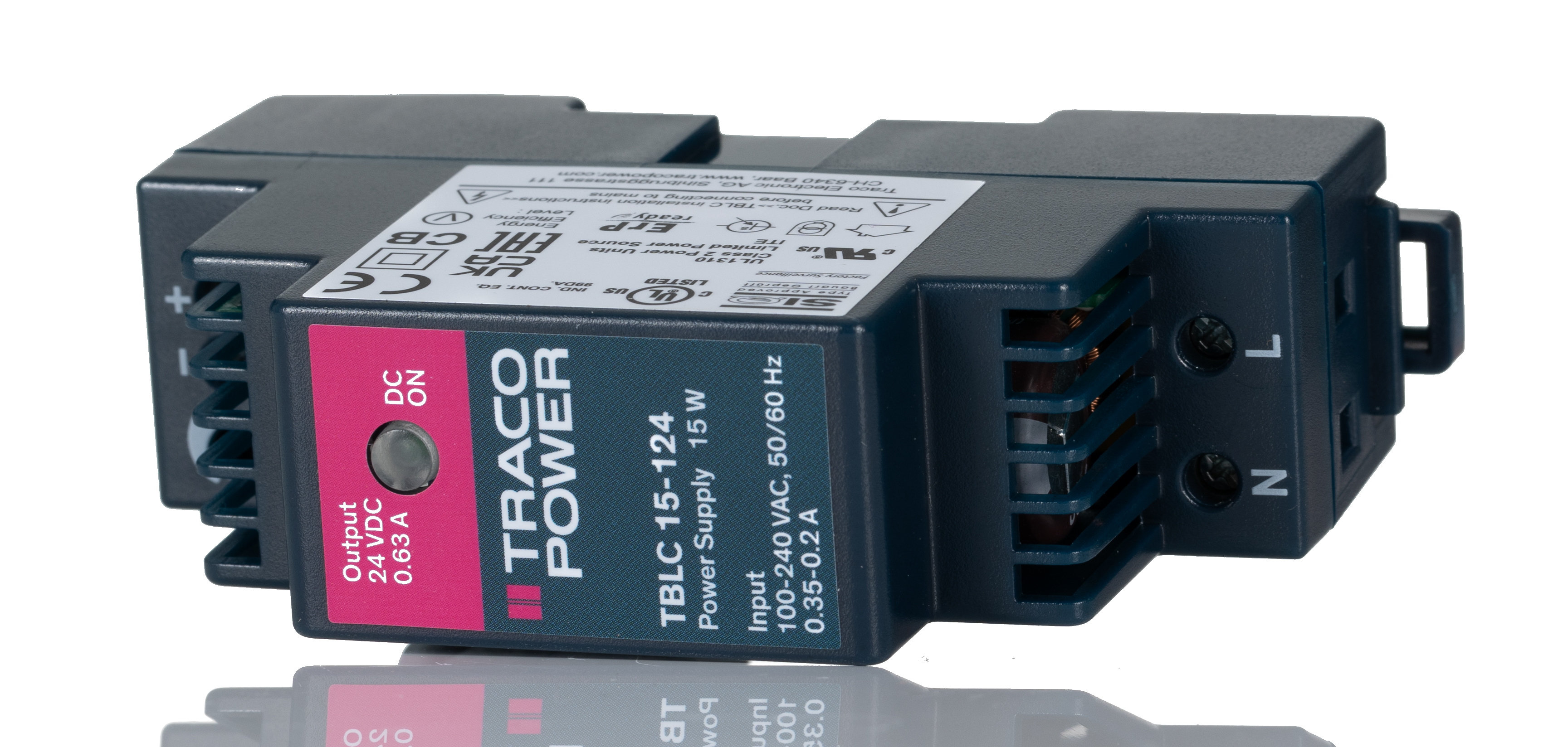 TRACOPOWER TBLC 15 Switched Mode DIN Rail Power Supply, 85 → 264V ac ac Input, 24V dc dc Output, 630mA Output,