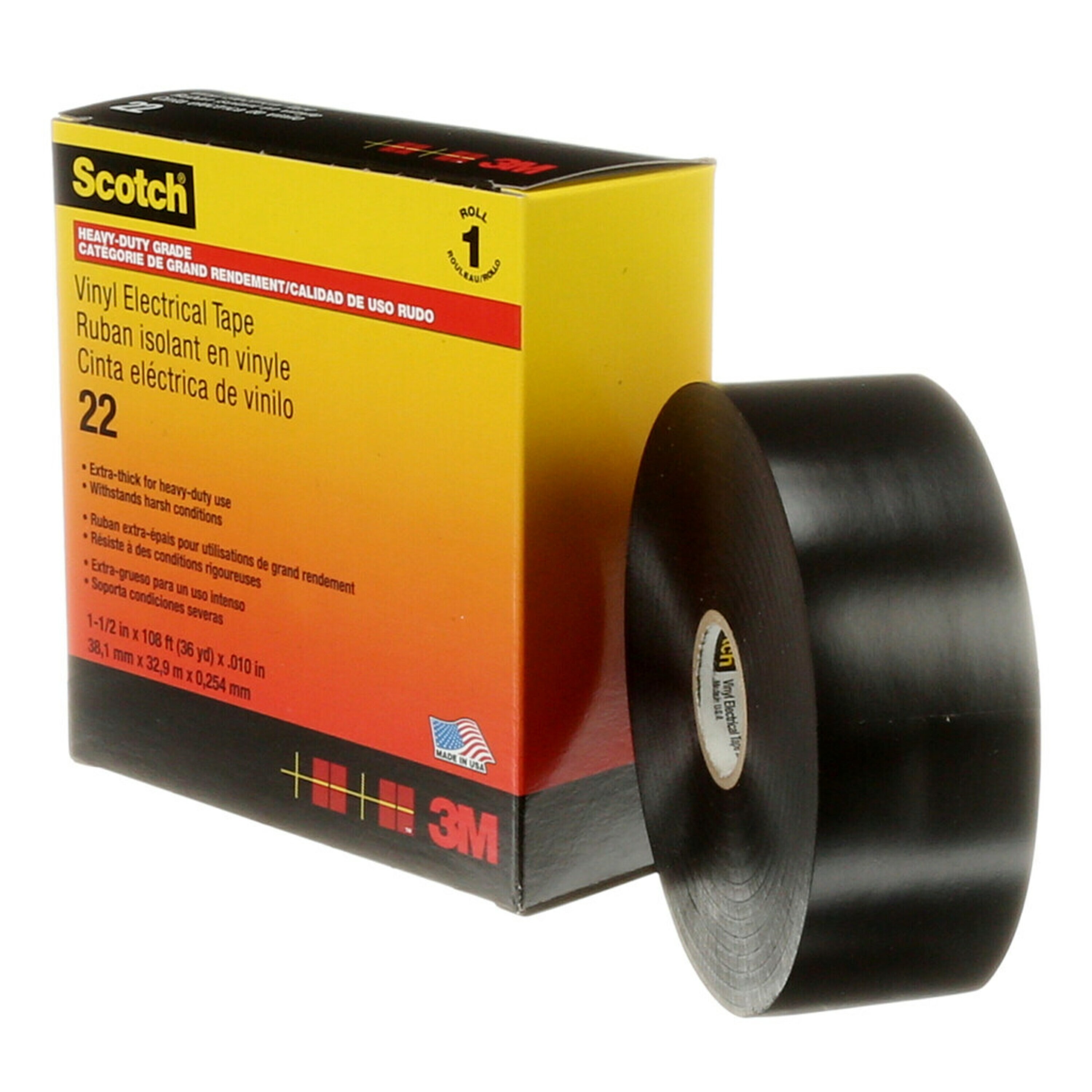 3M Scotch Vinyl Electrical Tape 22 Black PVC Electrical Tape, 38mm x 32.9mm