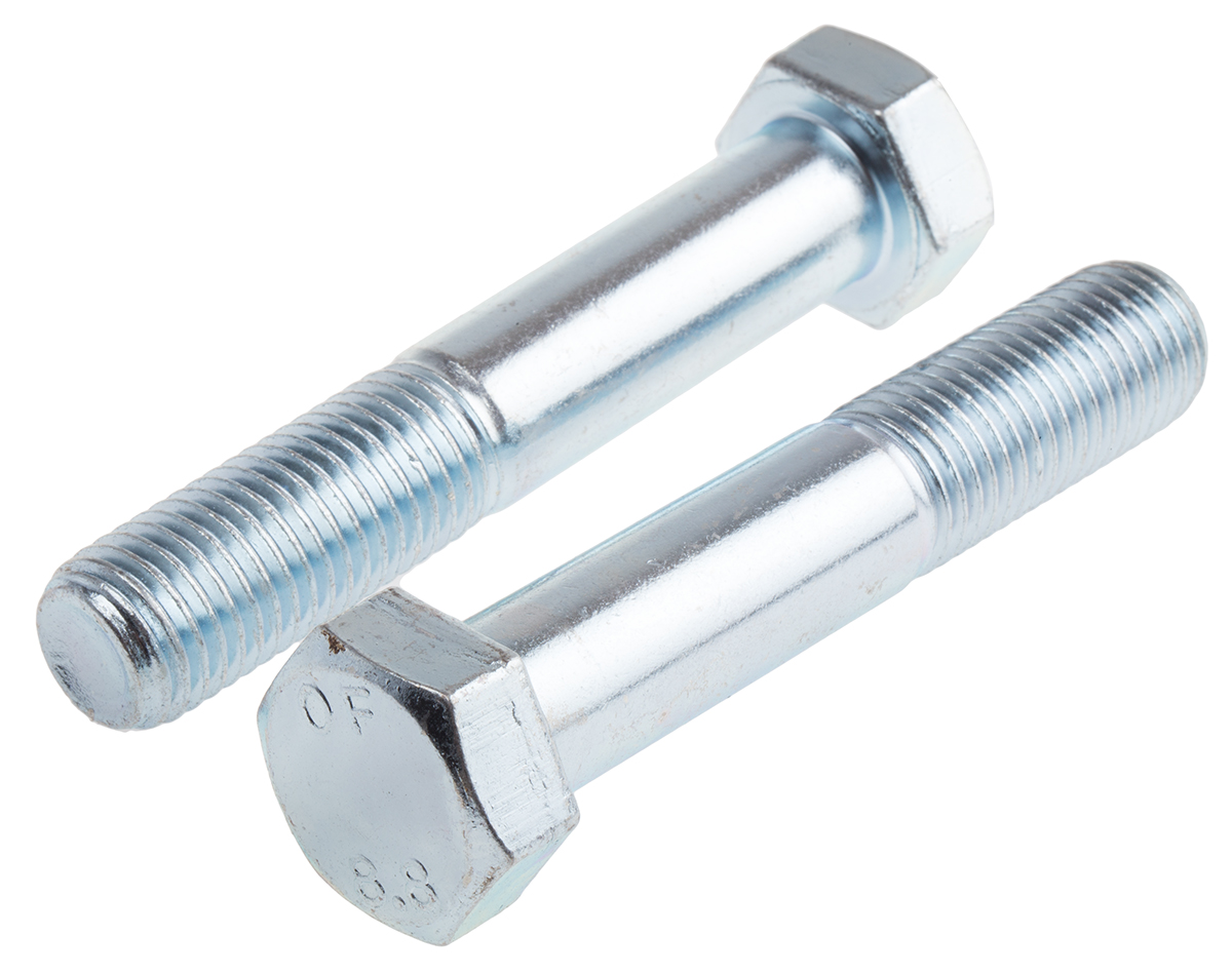 RS PRO Bright Zinc Plated Steel, Hex Bolt, M14 x 90mm
