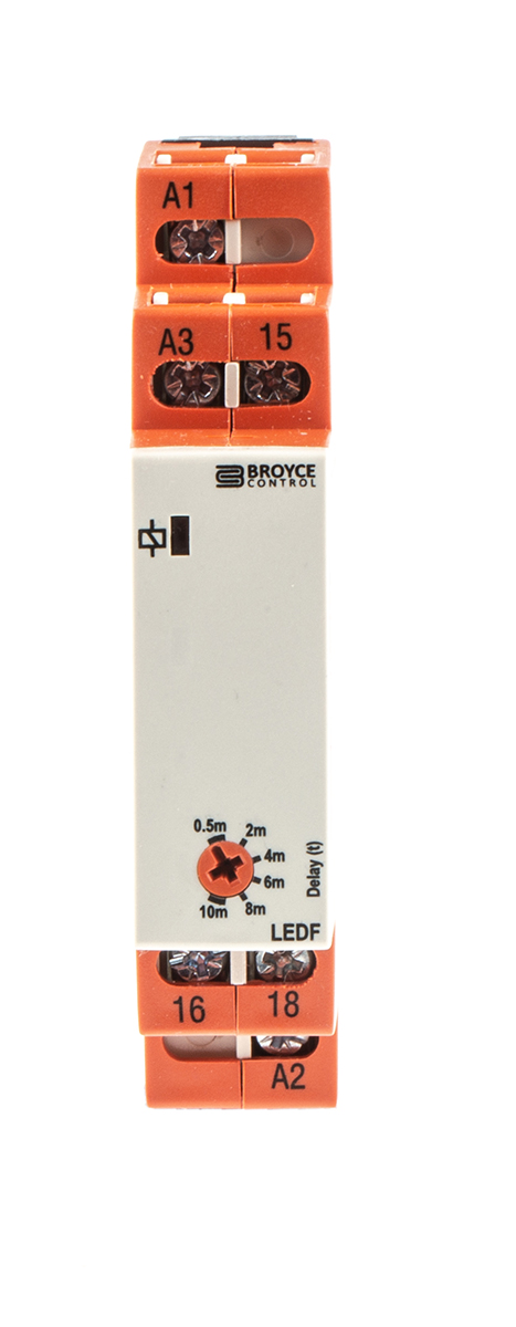 Broyce Control DIN Rail Mount Timer Relay, 230 V ac, 24V ac/dc, 1-Contact, 0.5 → 10min, 1-Function, SPDT