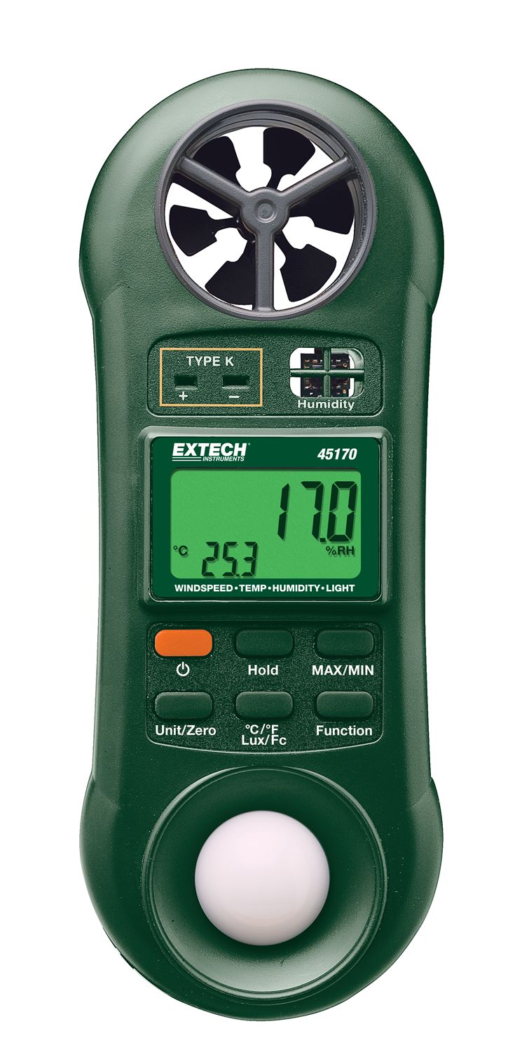 Extech 45170 Rotary Vane Anemometer, 30m/s Max, Measures Air Velocity