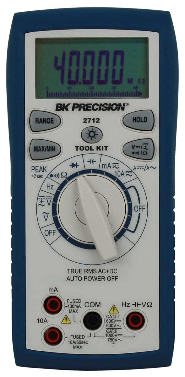BK Precision BK2712 Handheld Digital Multimeter, True RMS, 10A ac Max, 10A dc Max, 750V ac Max