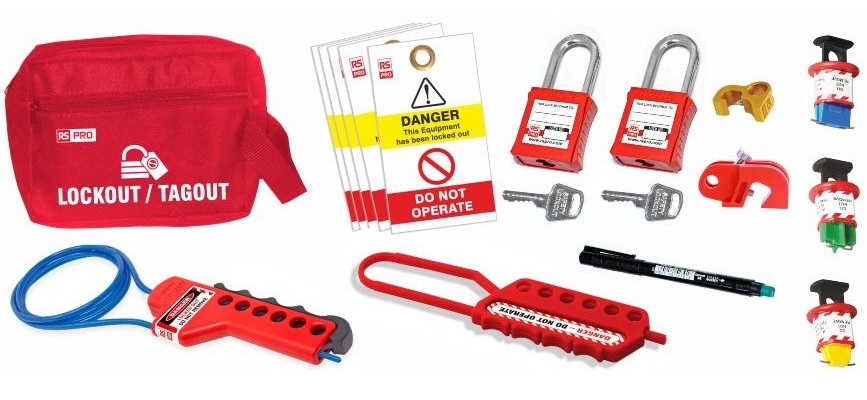RS PRO Black/Blue/Red/White/Yellow 2-Lock Metal Lockout Kit
