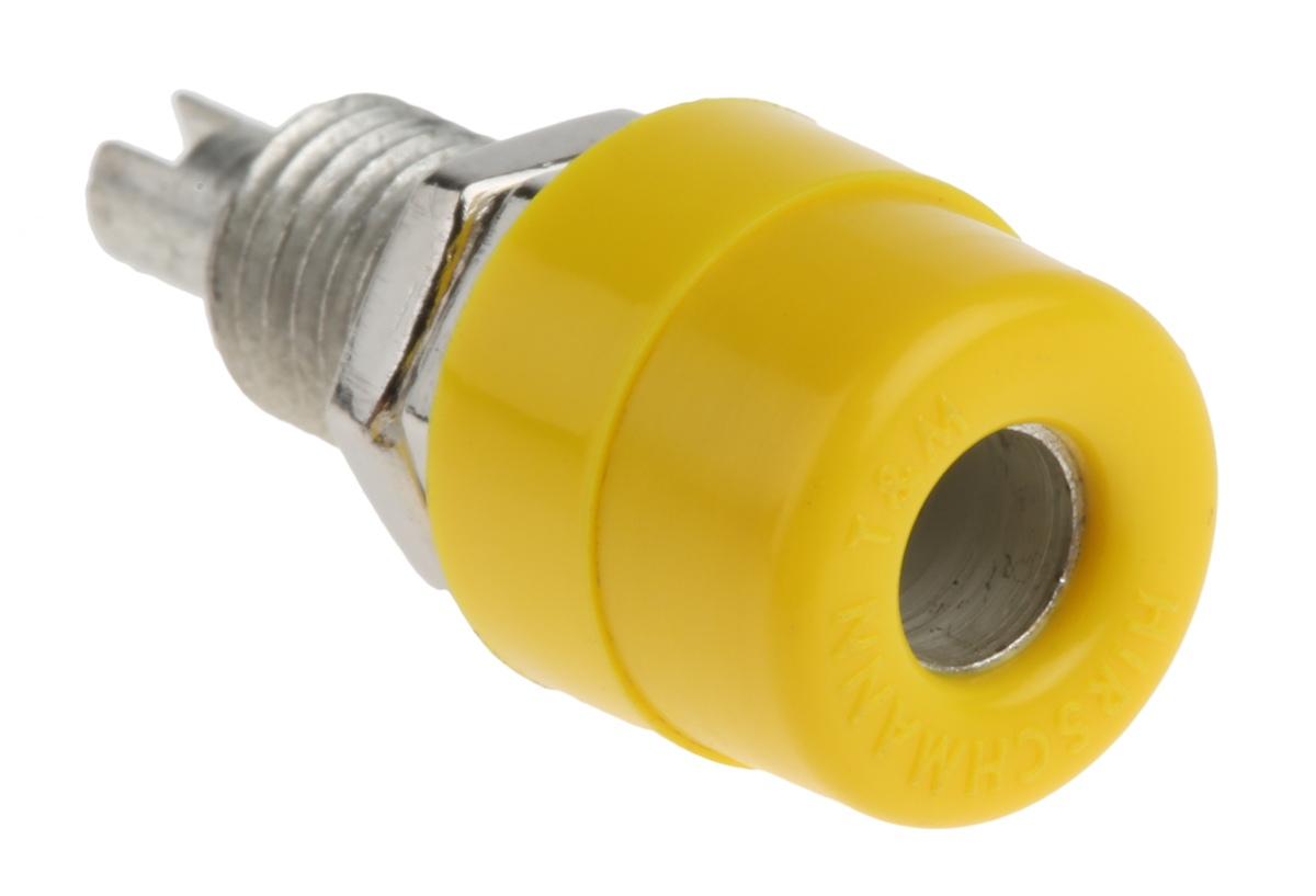 Hirschmann Test & Measurement Yellow Female Banana Socket, 4 mm Connector, Solder Termination, 32A, 30 V ac, 60V dc,