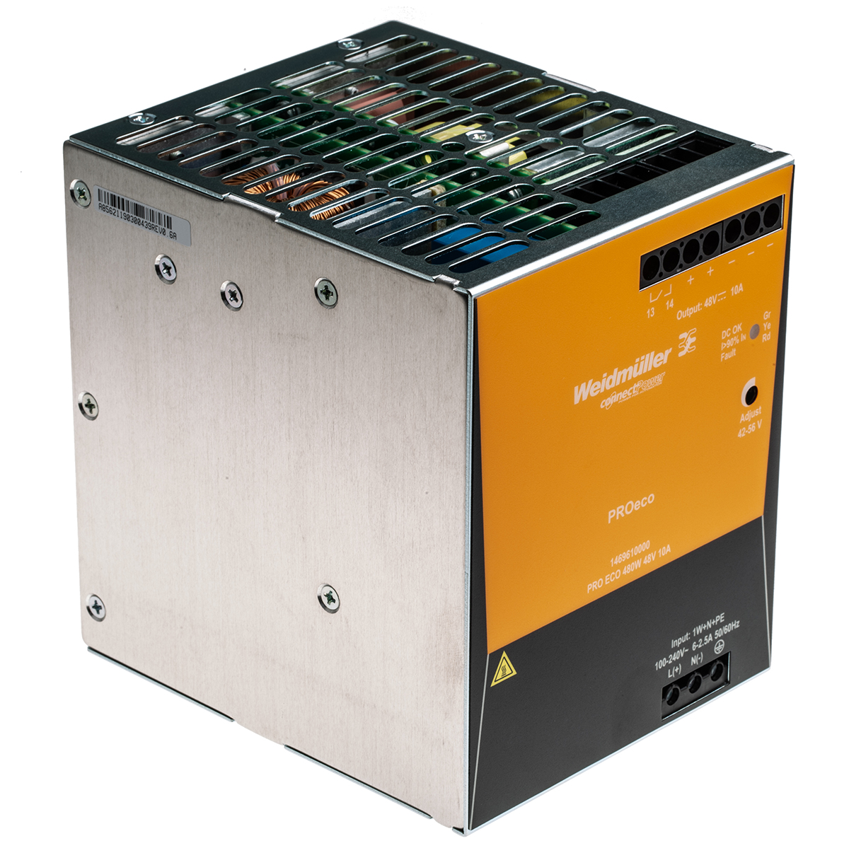 Weidmuller PRO ECO Switched Mode DIN Rail Power Supply, 85 → 264 V ac / 80 → 370V dc ac, dc Input, 48V dc