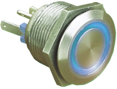 Bulgin MPI002 Series Illuminated Push Button Switch, Momentary, Panel Mount, 19.2mm Cutout, SPST, Blue LED, 24V dc, IP66