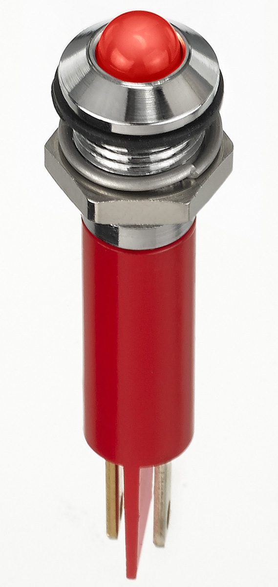 RS PRO Red Panel Mount Indicator, 2V dc, 8mm Mounting Hole Size, Faston, Solder Lug Termination, IP67