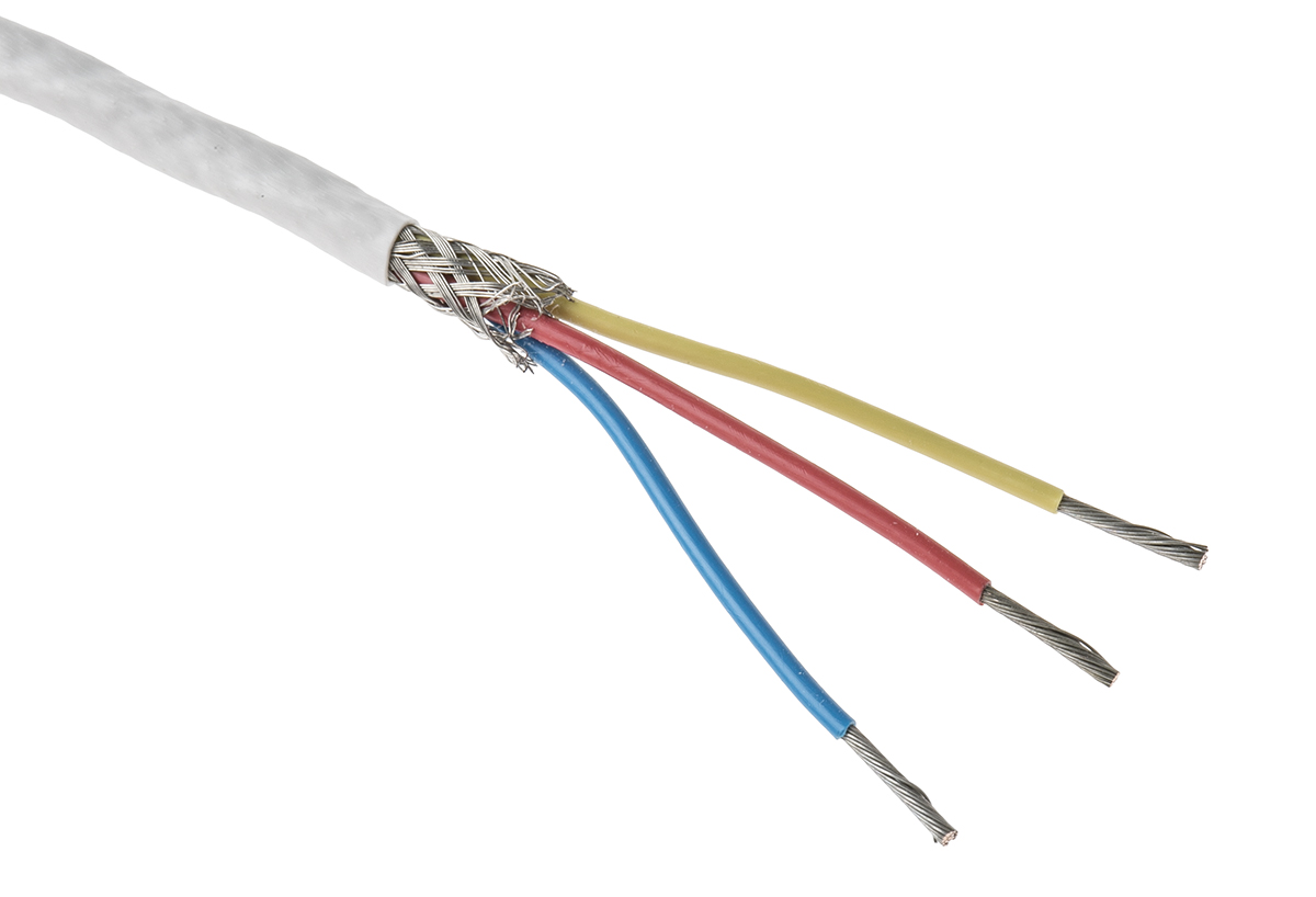 TE Connectivity 55A Cable, 3 Cores, 0.33 mm² CSA 22 AWG, 100 m, Blue, Red, Yellow Fluoropolymer, Ethylene