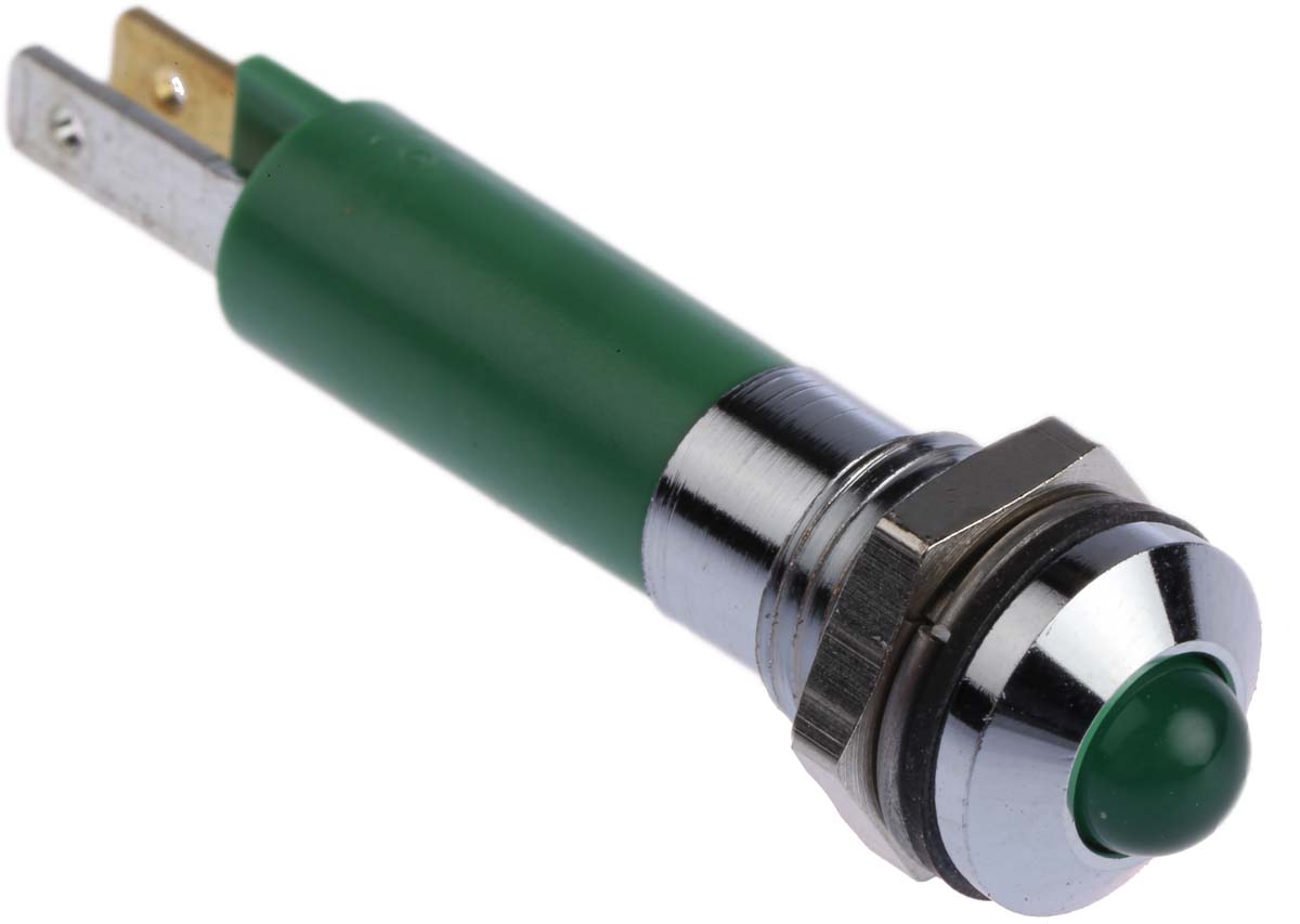 CML Innovative Technologies Green Panel Mount Indicator, 24V, 8mm Mounting Hole Size, Solder Tab Termination, IP67