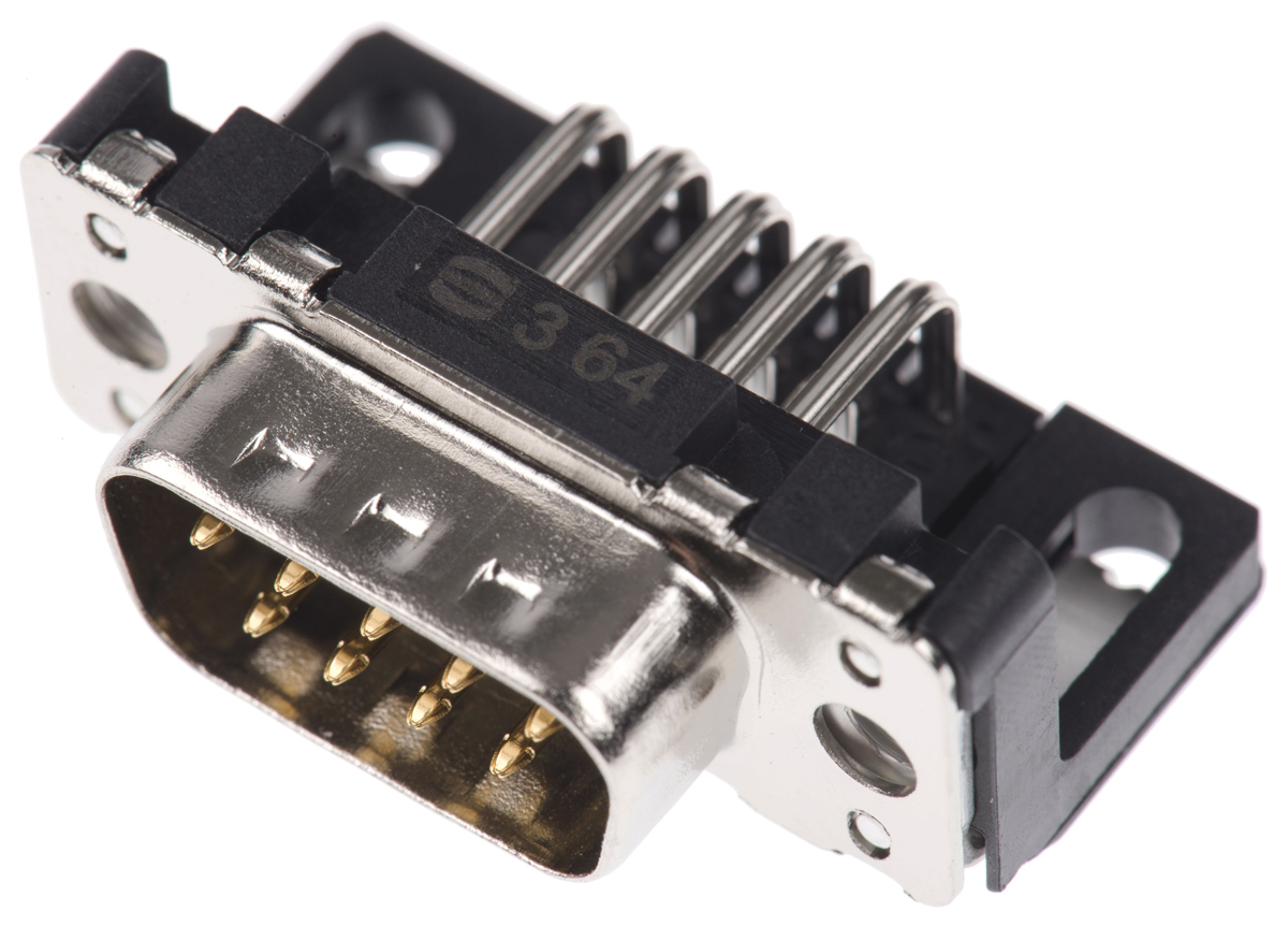 HARTING 9 Way Right Angle Through Hole D-sub Connector Plug, 2.74mm Pitch, with Boardlocks, M3 Threaded Inserts