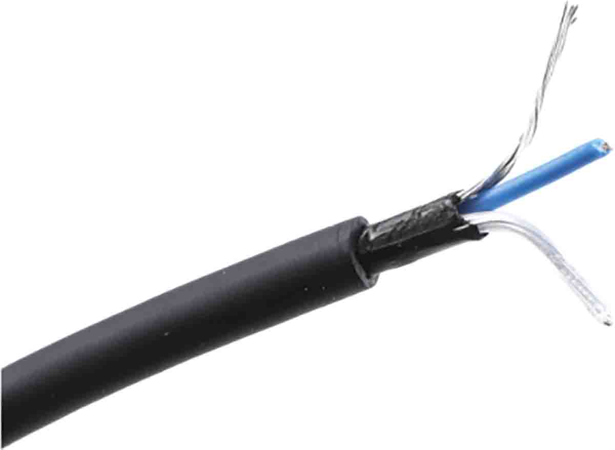 RS PRO 2 Core Microphone Cable, 0.22 mm² CSA Unscreened, 3.7mm od, 100m, Black